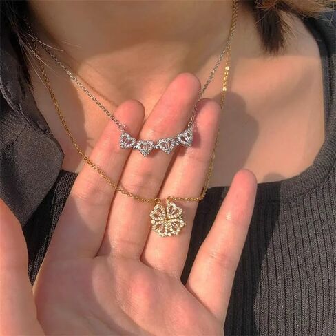 Full Gift Box Set 925 Sterling Silver 18K Yellow Gold To My Girlfriend Necklace, Cute Things As Four Leaf Clover Pendant Necklace for Soulmate, Crystal Heart Necklaces Rose Box for Girlfriend in Saudi Arabia