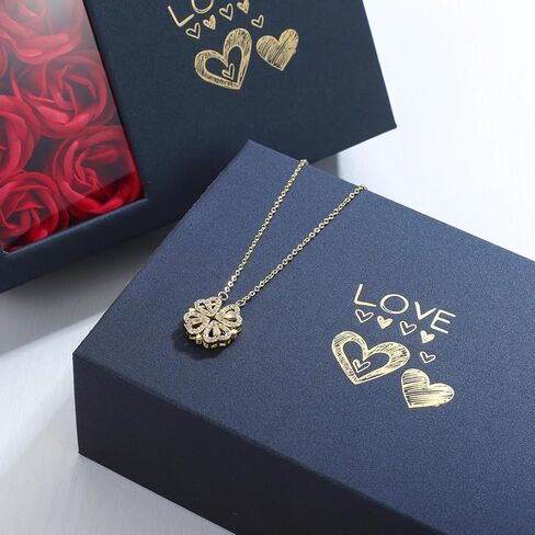 Full Gift Box Set 925 Sterling Silver 18K Yellow Gold To My Girlfriend Necklace, Cute Things As Four Leaf Clover Pendant Necklace for Soulmate, Crystal Heart Necklaces Rose Box for Girlfriend in Saudi Arabia