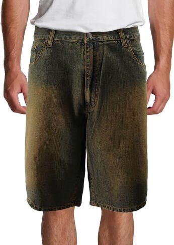 vkwear Men's Casual Denim Faded Wash Relaxed Fit Cotton Blend Jean Shorts in Saudi Arabia