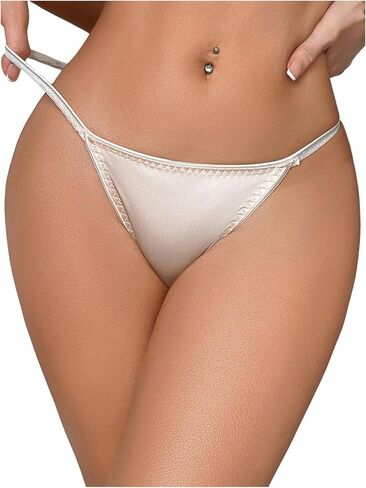 SHENHE Women's Satin String Bikini Panties Low Rise Hollow Out Silky Comfy Breathable Underwear in Saudi Arabia