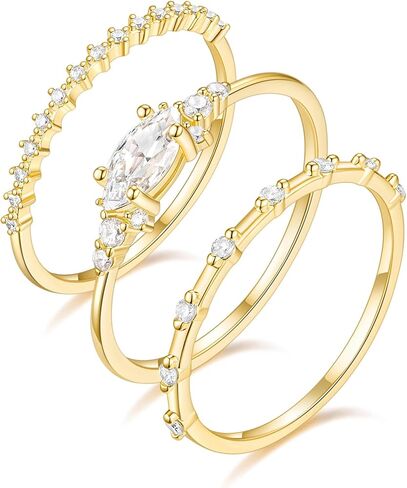 TIGRADE 14K مطلية بالذهب التراص خواتم للنساء الحد الأدنى الموضة المفصل رقيقة الفرقة ماركيز ومكعب زركونيا الدائري بيان مجموعة حجم 3-13 in Kuwait