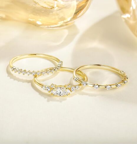 TIGRADE 14K مطلية بالذهب التراص خواتم للنساء الحد الأدنى الموضة المفصل رقيقة الفرقة ماركيز ومكعب زركونيا الدائري بيان مجموعة حجم 3-13 in Kuwait