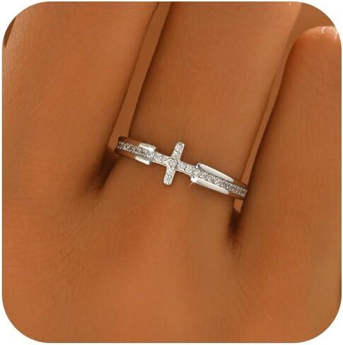 925 Sterling Silver Cubic Zirconia Cross Ring for Women Eternity Promise Ring to Daughter Mom Non Tarnish Dainty Stackable CZ Faith Christian Baptism Rings Birthday Christmas Jewelry Gifts in Saudi Arabia