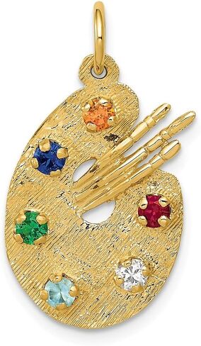 Solid 14K Yellow Gold Cubic Zirconia CZ Stones Artist Palette Charm (0.55 x 0.98 Inches) in Saudi Arabia