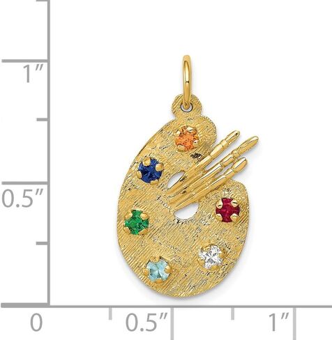 Solid 14K Yellow Gold Cubic Zirconia CZ Stones Artist Palette Charm (0.55 x 0.98 Inches) in Saudi Arabia