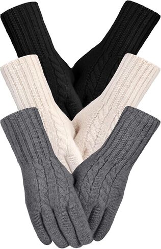 Shihanee 3 Pairs Pure Wool Knit Gloves Women Touchscreen Warm Gloves with Long Wrist Cuffs Windproof Cold Weather Gear in Saudi Arabia