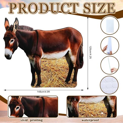 Yookeer 4.9 Feet Nativity Scene Decoration Donkey Cardboard Cutout Stand-up Life Size Christmas Nativity Donkey Standup Religious Party Backdrop Photo Props for Xmas Sunday School Farm Party Decor in Saudi Arabia