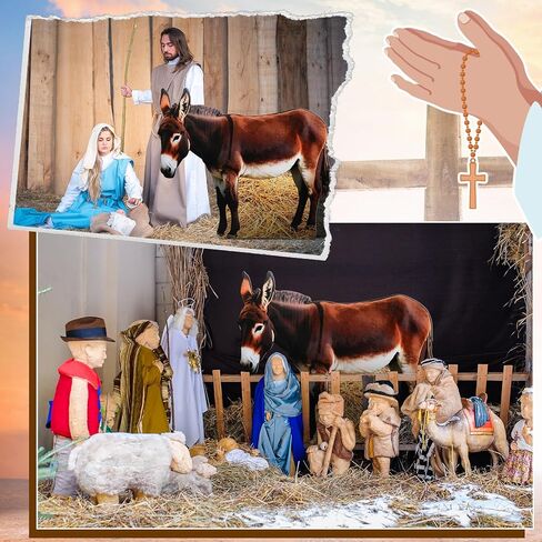 Yookeer 4.9 Feet Nativity Scene Decoration Donkey Cardboard Cutout Stand-up Life Size Christmas Nativity Donkey Standup Religious Party Backdrop Photo Props for Xmas Sunday School Farm Party Decor in Saudi Arabia