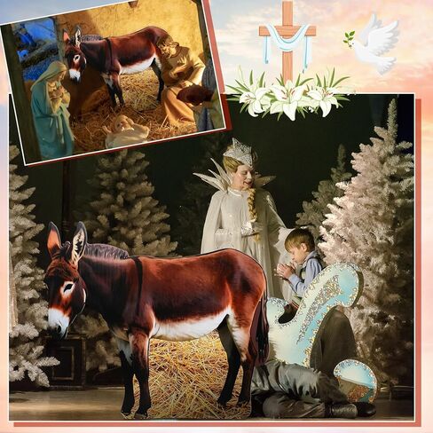 Yookeer 4.9 Feet Nativity Scene Decoration Donkey Cardboard Cutout Stand-up Life Size Christmas Nativity Donkey Standup Religious Party Backdrop Photo Props for Xmas Sunday School Farm Party Decor in Saudi Arabia