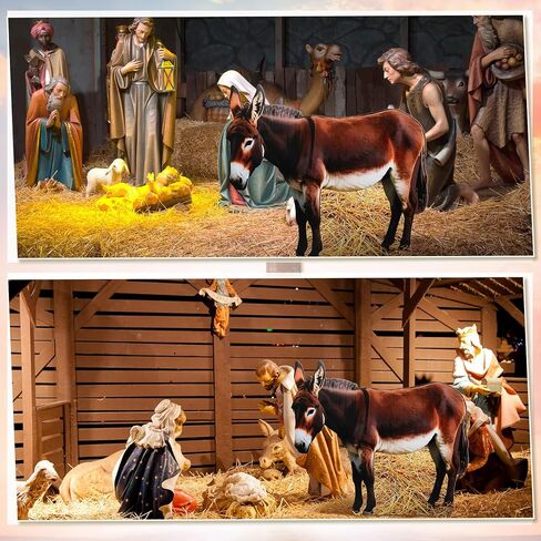 Yookeer 4.9 Feet Nativity Scene Decoration Donkey Cardboard Cutout Stand-up Life Size Christmas Nativity Donkey Standup Religious Party Backdrop Photo Props for Xmas Sunday School Farm Party Decor in Saudi Arabia