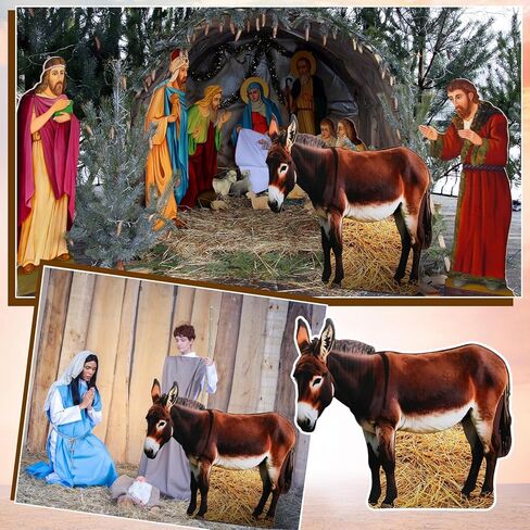 Yookeer 4.9 Feet Nativity Scene Decoration Donkey Cardboard Cutout Stand-up Life Size Christmas Nativity Donkey Standup Religious Party Backdrop Photo Props for Xmas Sunday School Farm Party Decor in Saudi Arabia