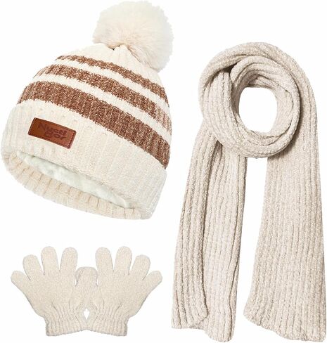 Kids Toddlers Winter Hats Stripes Beanie Gloves Neck Warmer Scarf Set Gifts for 1 3 4-6 Years Old Baby Girls Boys in Saudi Arabia