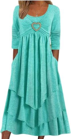 Women's Christmas Swing Crewneck Dress Handkerchief Long Sleeve Maxi Ruffle Ankle Length Dresses in Saudi Arabia