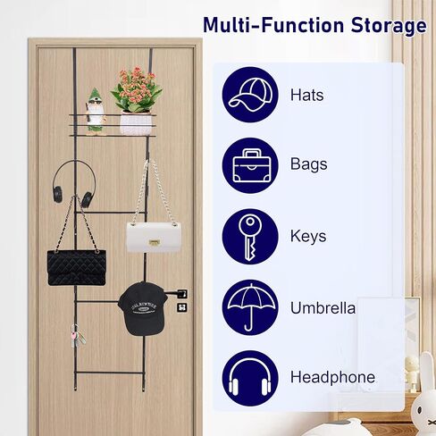 Over the Door Purse Organizer with 16 Hooks and Storage Basket, Wall Mounted Handbag Organizer, Purse Organizer for Closet Holds up to 16 Bags, Purse Holder for Door Has Split Design in Saudi Arabia