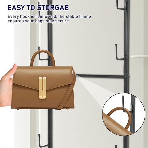 Over the Door Purse Organizer with 16 Hooks and Storage Basket, Wall Mounted Handbag Organizer, Purse Organizer for Closet Holds up to 16 Bags, Purse Holder for Door Has Split Design in Saudi Arabia