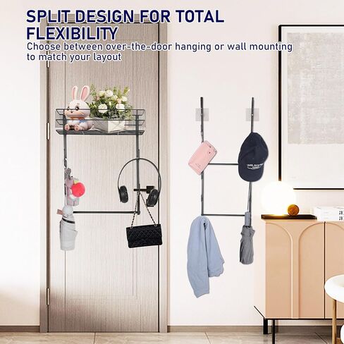 Over the Door Purse Organizer with 16 Hooks and Storage Basket, Wall Mounted Handbag Organizer, Purse Organizer for Closet Holds up to 16 Bags, Purse Holder for Door Has Split Design in Saudi Arabia