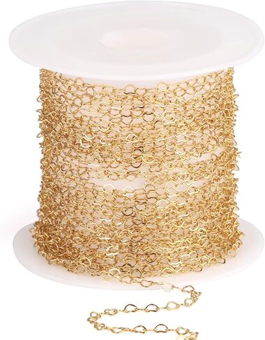 16.5FT Gold Heart Chains Roll, 4.5mm 18K Gold PVD Plated Stainless Steel Heart Link Chain Spool Bulk for Jewelry Making Necklace Bracelet in Kuwait