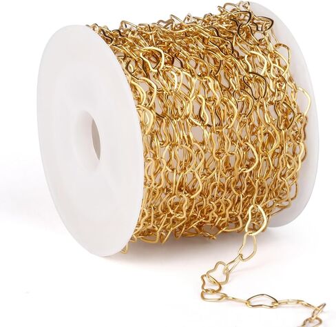 16.5FT Gold Heart Chains Roll, 4.5mm 18K Gold PVD Plated Stainless Steel Heart Link Chain Spool Bulk for Jewelry Making Necklace Bracelet in Kuwait