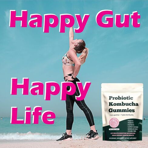 Probiotic Kombucha Gummy - Prebiotics + Probiotics + Postbiotics | Contains MCT Oil, elm bark, Dandelion Root, and Fiber | Promotes Gut Health | 60 Capsules in Saudi Arabia