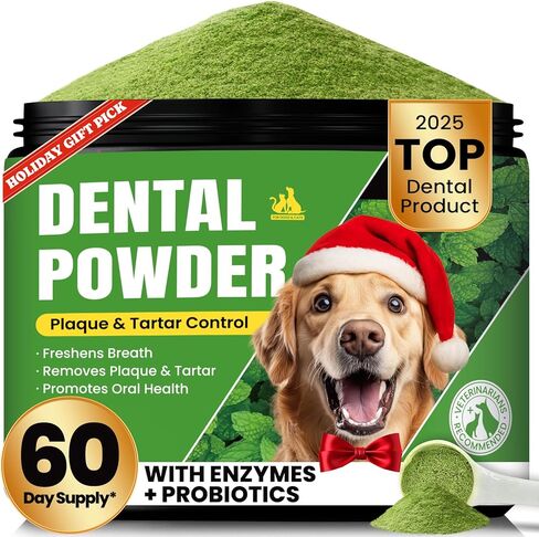 Dog Teeth Cleaning Powder, Dog Dental Powder and Cats Breath Freshener, Plaque Off Pet Tooth Cleaning lab co, Bad Breath & Tartar Remover for Dogs, Dog Teeth Cleaning with Enzymes- 60-Day Supply -Mint in Kuwait