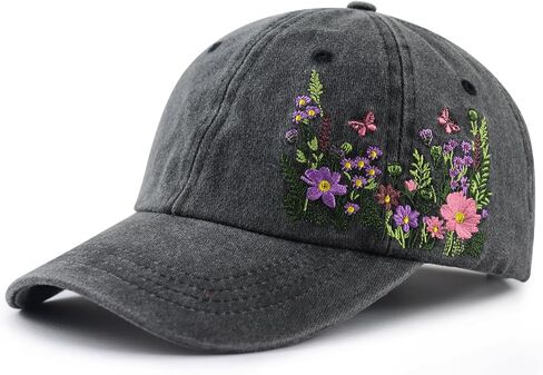 Flower Hat for Women Girls, Funny Adjustable Cotton Embroidered Elegant Floral Flower Lovers Baseball Cap in Saudi Arabia