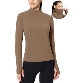 BALEAF Thermal Shirts for Women Fleece Mock Turtleneck Long Sleeve Ski Base Layer Top with Detachable Neck Gaiter Thumbholes in Saudi Arabia