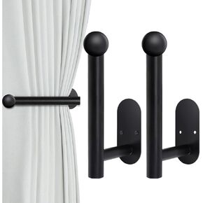2PCS Curtain Holdbacks, Adhesive & Screw-in Curtain Tiebacks, Wall Mounted Curtain Hooks for Drapes, Stainless Steel Curtain Pull Backs & Side Holders, Black in Saudi Arabia