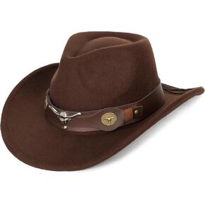 Womens Western Cowboy Hats Studded Pinched Western Cowgirl Hats Wide Brim Fedoras Hat with Belt Buckle (Size:Medium) in Kuwait