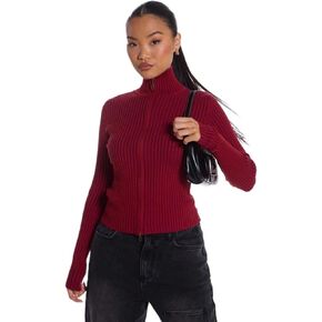 Women's Cardigan Ribbed High Neck Zip Up Top in Saudi Arabia