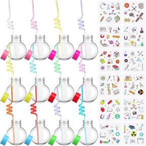 36 PCS Science Party Thief Cups مع حلقة سخيفة Straws Science Stickers Plastic Conical Flask Round Round Bottom Flask Fottles لزينة حفل عيد الميلاد in Kuwait