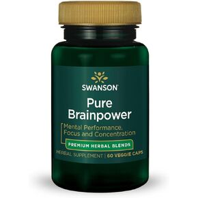 Swanson Pure Brainpower Brain Health Cognitive Memory Focus Support Brain-Derived Neurotrophic Factor (BDNF) Herbal Supplement (Ginkgo Biloba, Bacopa Monnieri) 60 Veggie Capsules (Veg Caps) (2 Pack) in Kuwait