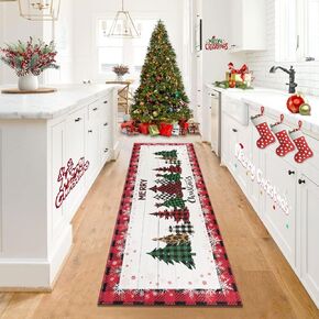 Homcomoda Christmas Runner Rug for Hallway 2x6 Non Slip Green Bedroom Runner Rug Washable Kitchen Runner Rug 6 Ft Floor Carpet Runner for Hallway Bedroom Kitchen Laundry in Kuwait