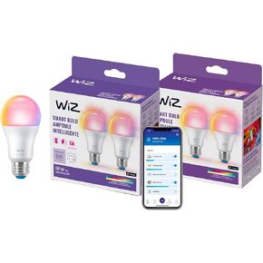 لمبة ذكية LED ملونة WiZ 60W A19 - عبوة من 3 - E26 - داخلي - تتصل بشبكة Wi-Fi الموجودة لديك - التحكم بالصوت أو التطبيق + التنشيط بالحركة - المادة المتوافقة in Kuwait