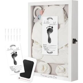 Jetec Baby Shadow Box 12x16 كبير أبيض صندوق تذكار الطفل مع الكتان الخلفي مرحبا العالم حديثي الولادة علامة الحبر وسادة الخشب إطار الذاكرة حالة مع غطاء زجاجي هدية المعمودية للجنس تكشف عن تذكار جديد للأب والأم in Kuwait