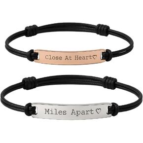 Couple Bracelets Set of 2 – Personalized Custom Name Stamp-Carving Engraved Wax Cord Bracelets with Stainless Steel 18K Gold Plated Bar, Adjustable Matching Jewelry Gift for Him and Her in Saudi Arabia