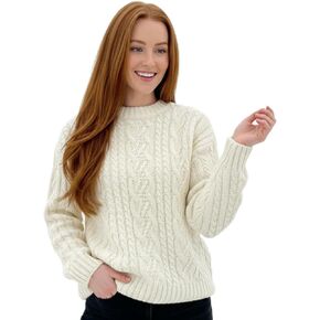 | 100% Merino Wool Aran Honeycomb Crew Neck Sweater | Natural in Saudi Arabia