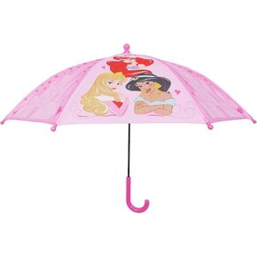 Disney Princess Kids Umbrella, Ariel Jasmine and Aurora Rain Umbrella with Castle Print and Curved Handle, Pink in Saudi Arabia