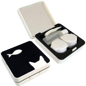 حافظة عدسات لاصقة بيضاء بحجم مناسب للسفر، حقيبة عين القطة، مجموعة أدوات إزالة العدسات اللاصقة الملونة اللطيفة مع زجاجة محلول مرآة للاستخدام اليومي في الهواء الطلق in Kuwait