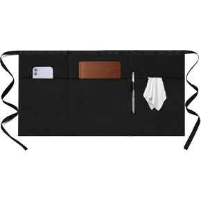 2 Pack Server Apron - Waist Half Aprons for Waitress with 3 Pockets, Black Short Serving in Saudi Arabia