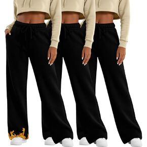 3 Pack Women's Wide Leg Fleece Lined Sweatpants Thermal Lounge Warm Pants Drawstring Elastic Waisted with Pockets in Saudi Arabia