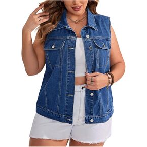 OYOANGLE Women's Plus Size Sleeveless Denim Jacket Vintage Button Down Jean Vest Coat in Kuwait