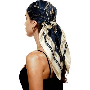 وشاح رأس للنساء مقاس 35 بوصة، وشاح رأس مربع يشبه الحرير، باندانا عصرية مسامية، ألوان متعددة in Kuwait