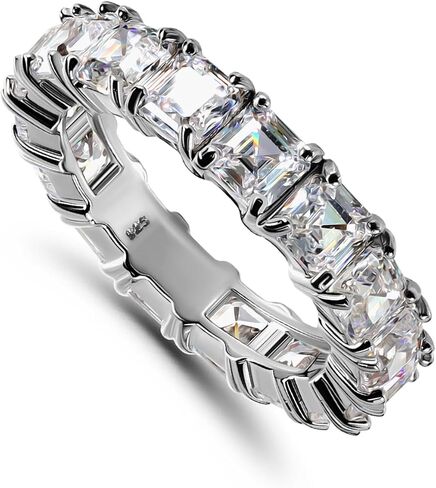 Hoops & Loops Sterling Silver Cubic Zirconia 4mm Octagon Asscher-Cut Anniversary Eternity Band Ring in Saudi Arabia