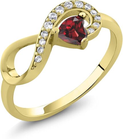 Gem Stone King 18K Yellow Gold Plated Silver Gemstone Birthstone Infinity Ring | Heart Shape 4MM | Wedding Engagement Anniversary Promise Ring For Women | Available in Size 5,6,7,8,9 in Saudi Arabia