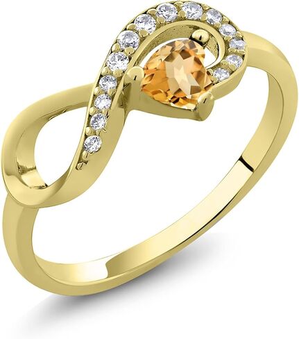 Gem Stone King 18K Yellow Gold Plated Silver Gemstone Birthstone Infinity Ring | Heart Shape 4MM | Wedding Engagement Anniversary Promise Ring For Women | Available in Size 5,6,7,8,9 in Saudi Arabia