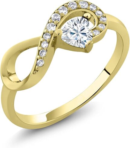 Gem Stone King 18K Yellow Gold Plated Silver Gemstone Birthstone Infinity Ring | Heart Shape 4MM | Wedding Engagement Anniversary Promise Ring For Women | Available in Size 5,6,7,8,9 in Saudi Arabia