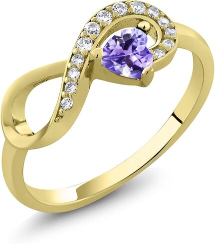 Gem Stone King 18K Yellow Gold Plated Silver Gemstone Birthstone Infinity Ring | Heart Shape 4MM | Wedding Engagement Anniversary Promise Ring For Women | Available in Size 5,6,7,8,9 in Saudi Arabia