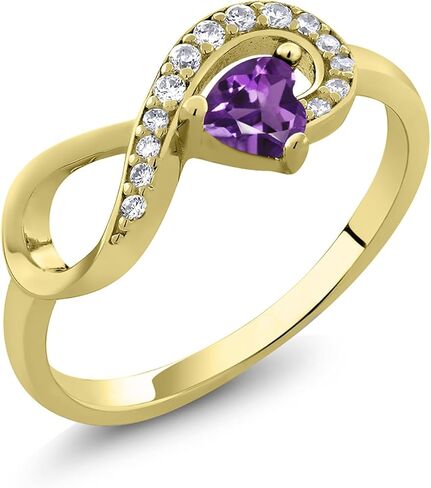 Gem Stone King 18K Yellow Gold Plated Silver Gemstone Birthstone Infinity Ring | Heart Shape 4MM | Wedding Engagement Anniversary Promise Ring For Women | Available in Size 5,6,7,8,9 in Saudi Arabia