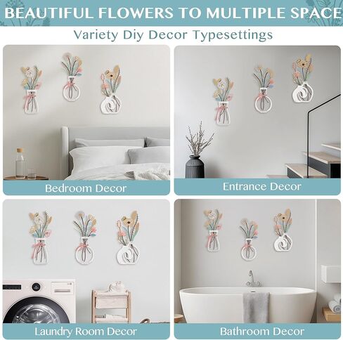 3PCS Metal Flowers Wall Decor for Living Room-Boho Floral Wall Art for Kitchen-Rustic Work for Farmhouse,Living Room,Bathroom,Laundry Room,Office,3D Flower Bow Butterfly Sculptures-Housewarming Gifts in Saudi Arabia