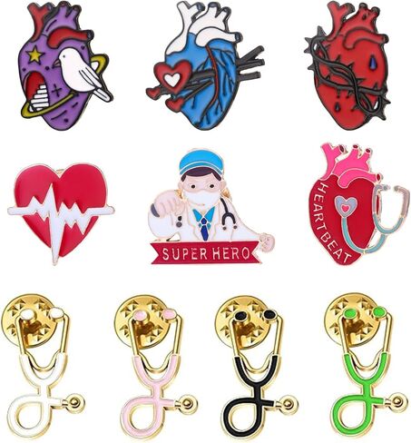 Stethoscope Brooch Pins and Anatomical Heart Pin Set Enamel Lapel Pin Clothing Bags Decoration Brooch for Girls Medical Students Doctor Nurse Gift 10Pcs in Saudi Arabia